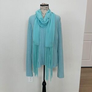 Cato Turquoise Blue‎ Chenille Ribbed Sweater Scarf Set Women's XL